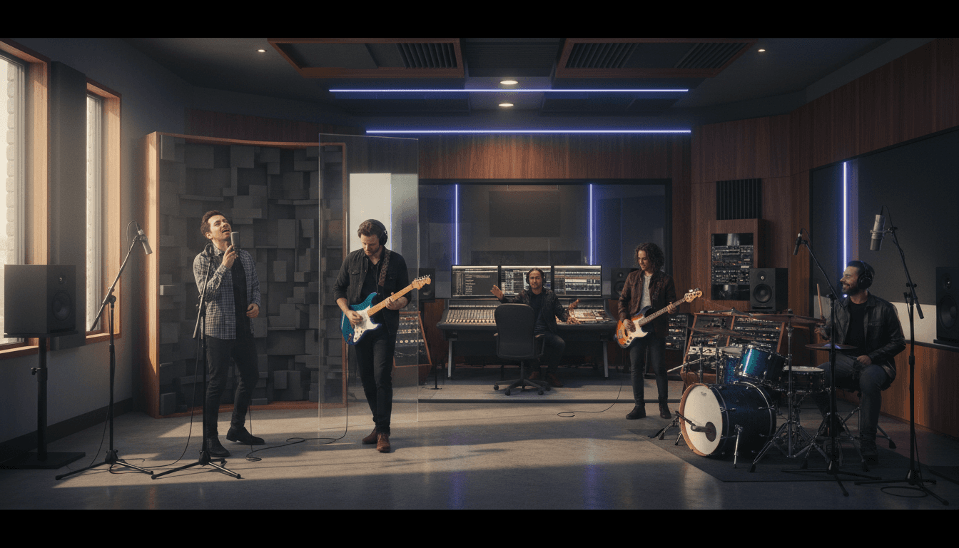 Musicians collaborating in studio