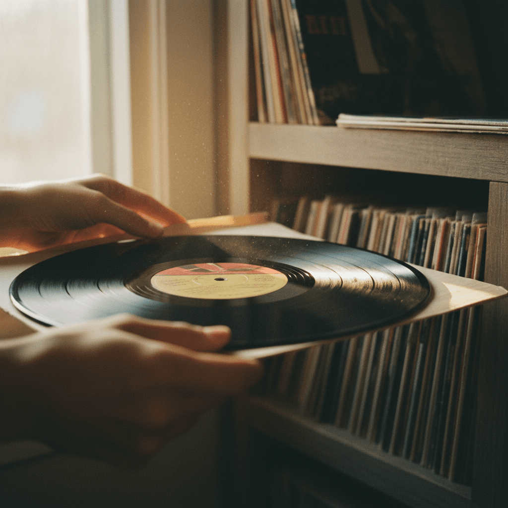 Vinyl records collection in music archive