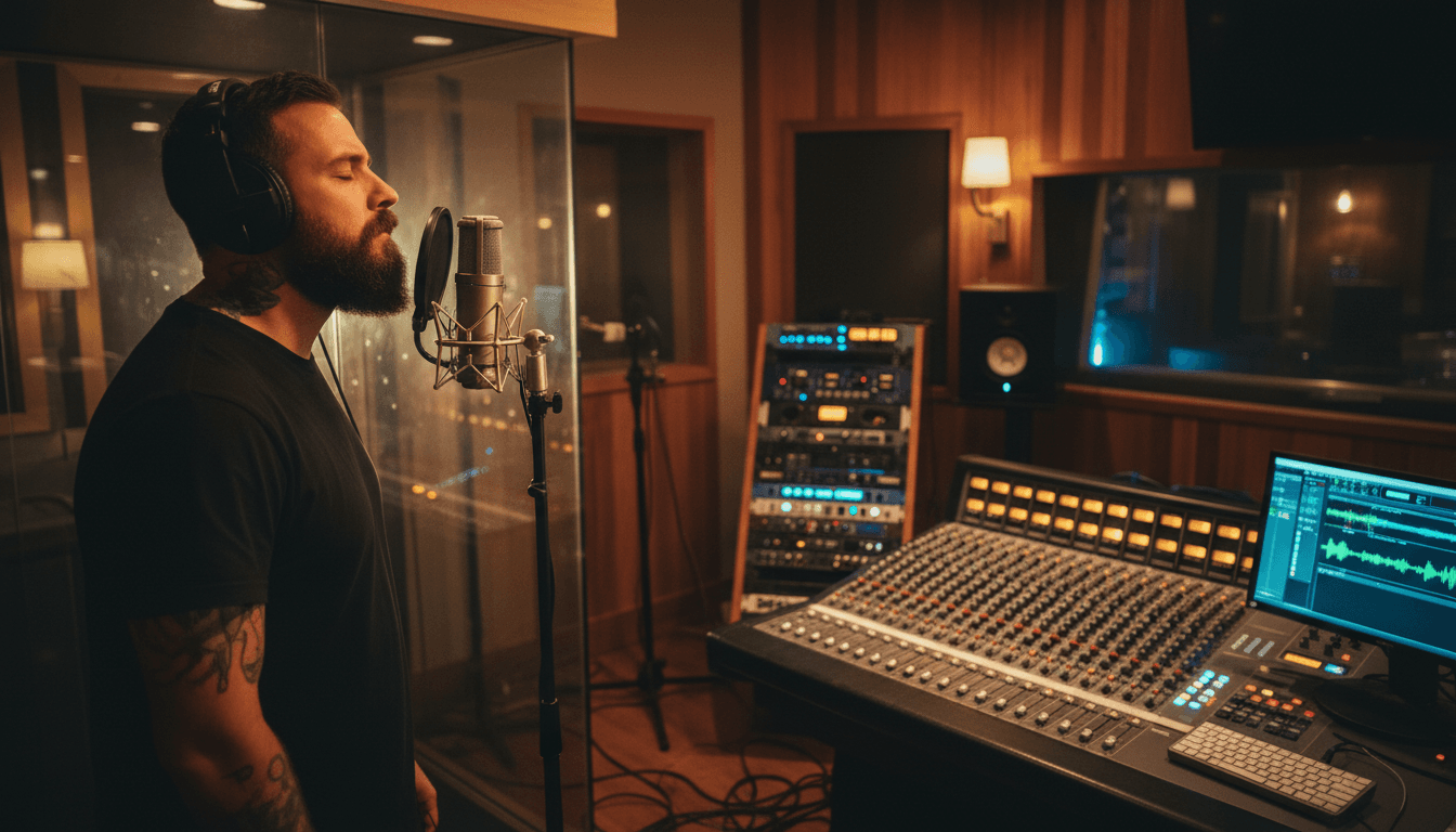 Artist recording in professional studio
