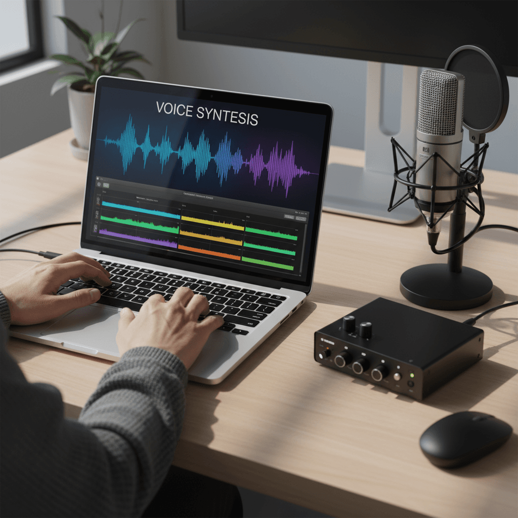 Recording artist at microphone in studio