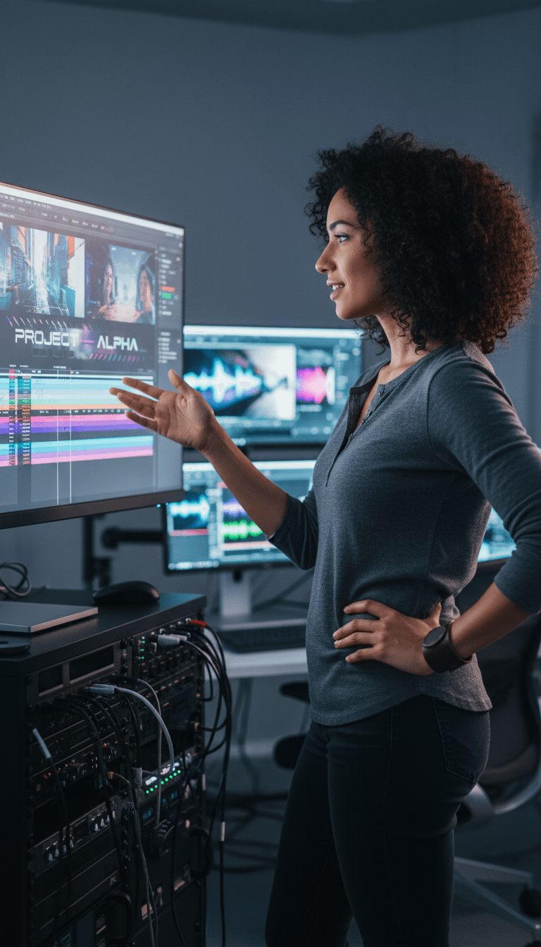 Filmmaker editing video with licensed music in production software